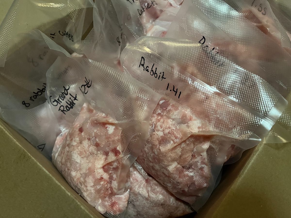 Prepared ground rabbit meat for the freezer