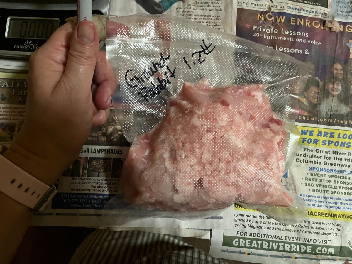 Packaged ground rabbit meat