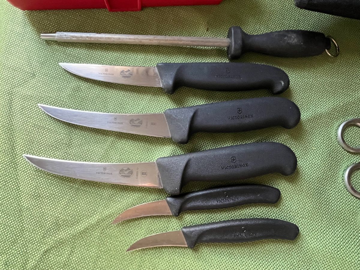 Victorinox knives and honing steel for butchering rabbits