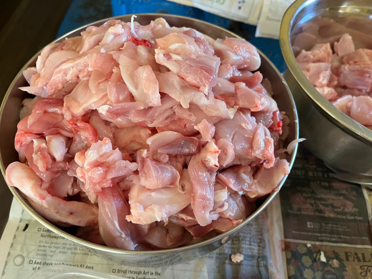 Bowl of trimmed rabbit meat