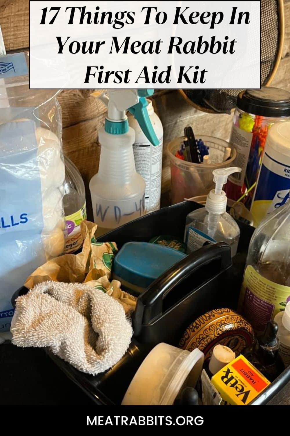 17 Things To Keep In Your Meat Rabbit First Aid Kit pinterest image.