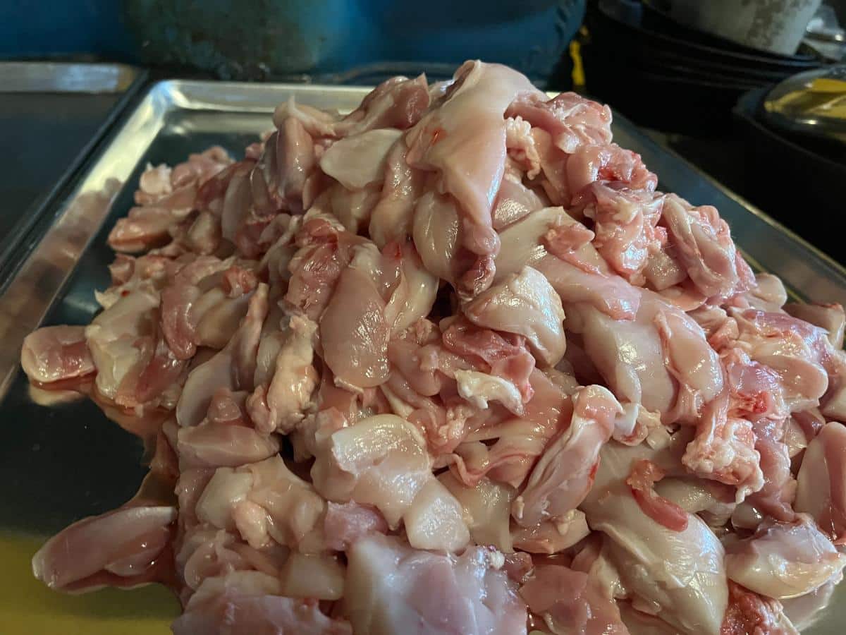 Chilled rabbit trim ready to grind