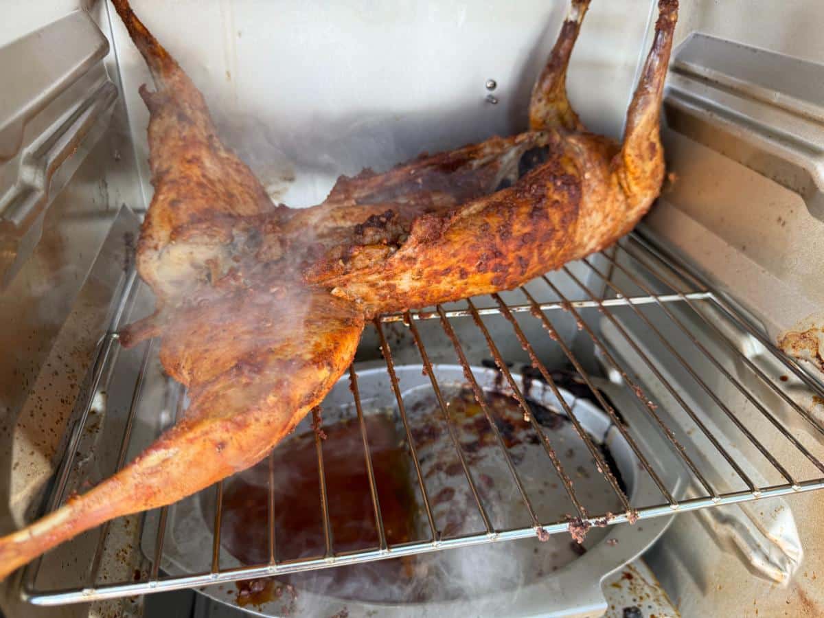 Smoked rabbit in a smoker