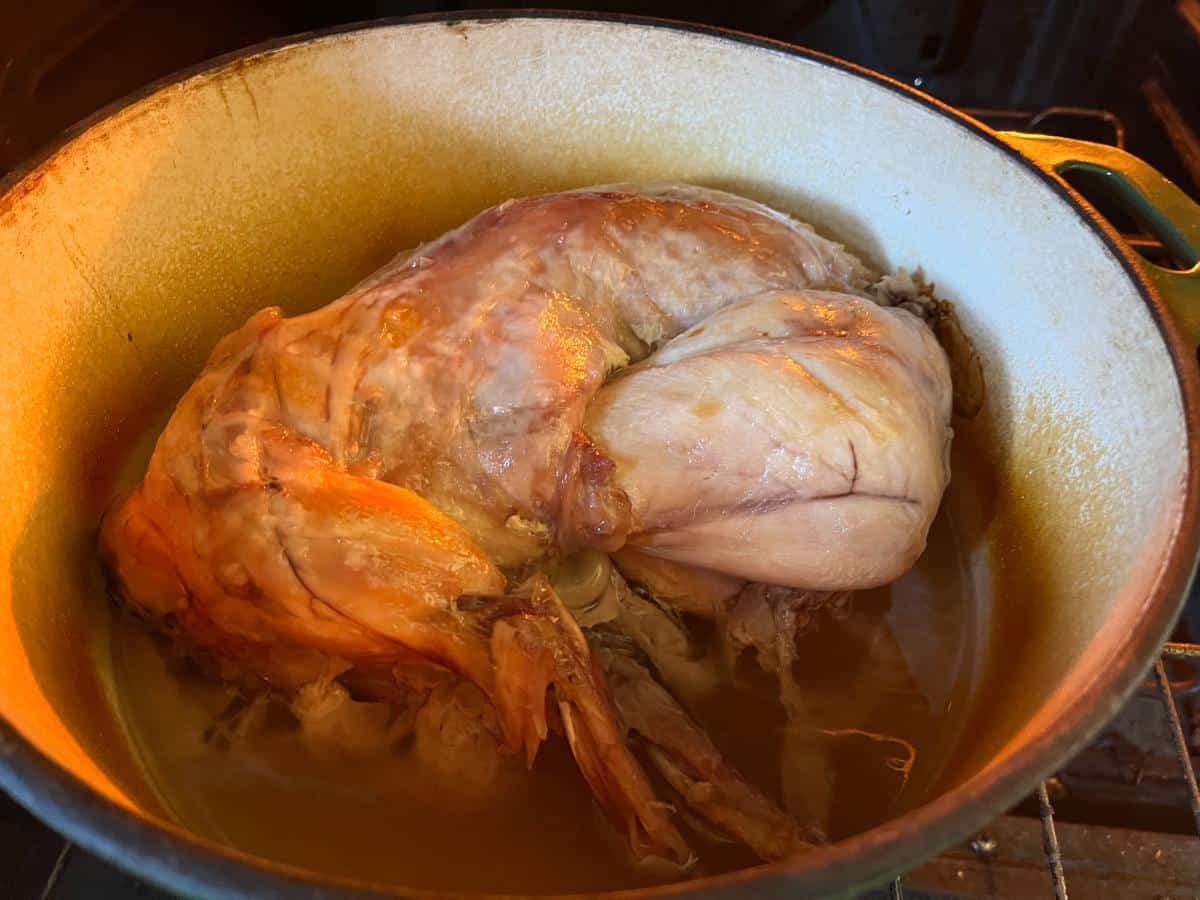 Roasted rabbit in a Dutch oven
