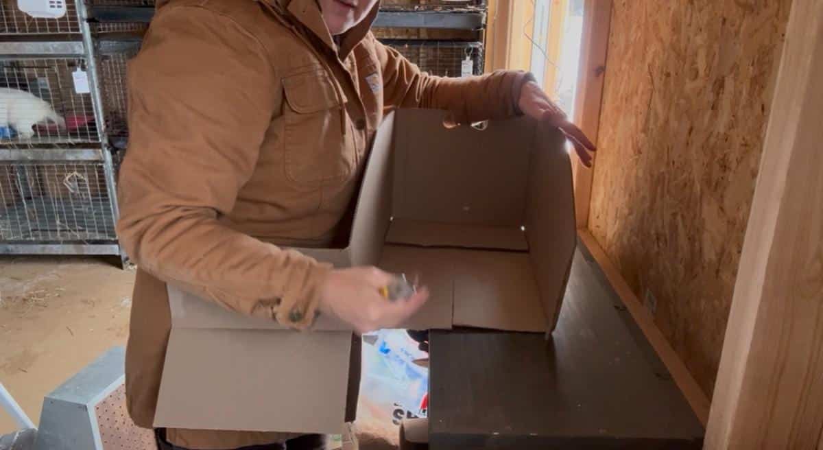 Homemade DIY liner for a meat rabbit nest box