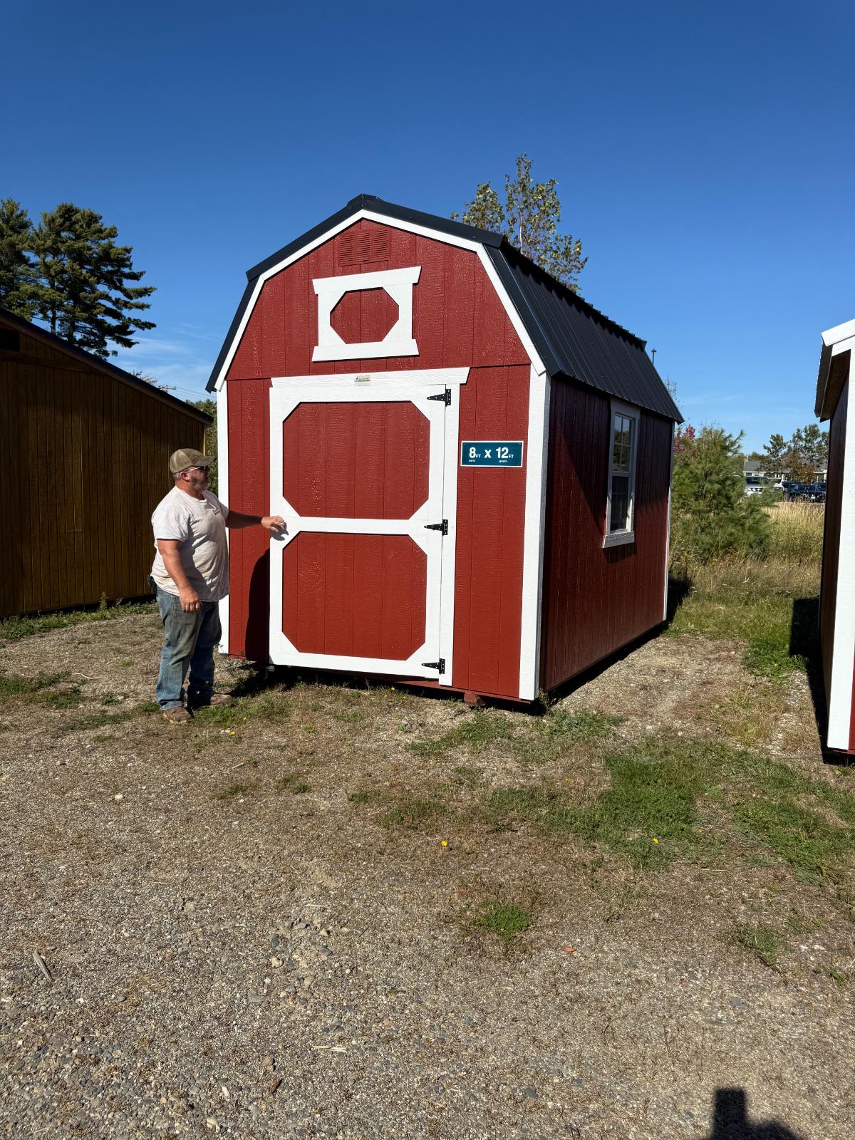 Premade shed with an end door