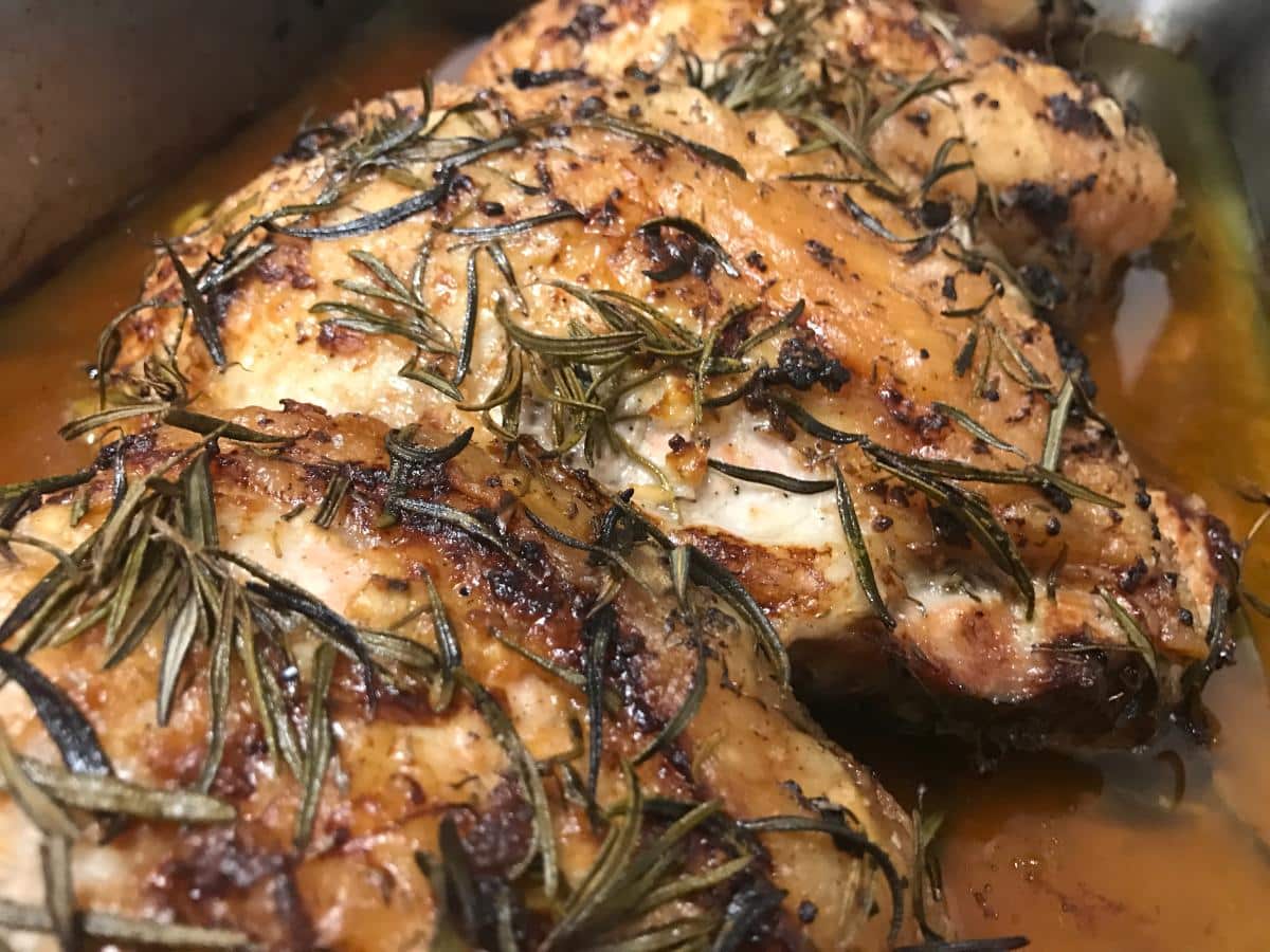Rosemary and garlic on roasted rabbit