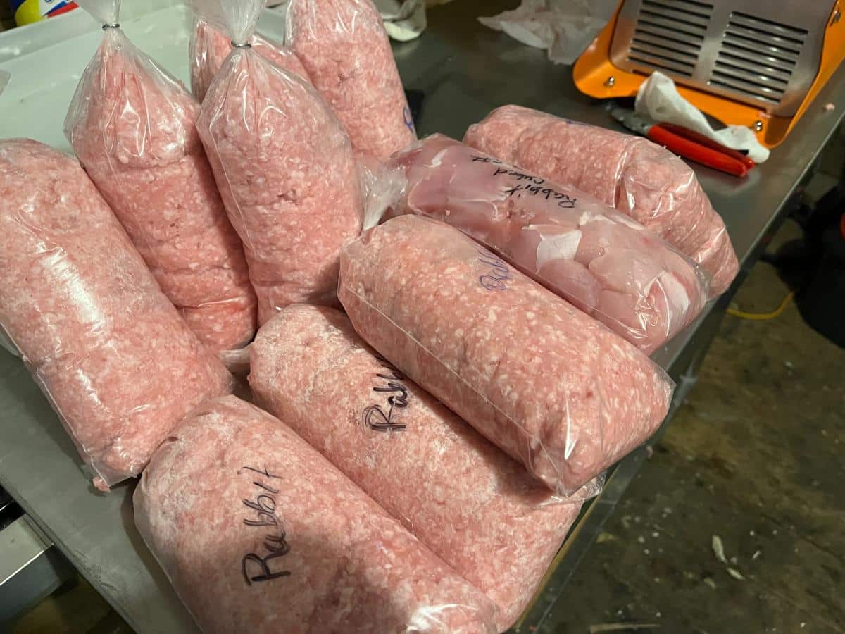 Ground rabbit meat ready to freeze
