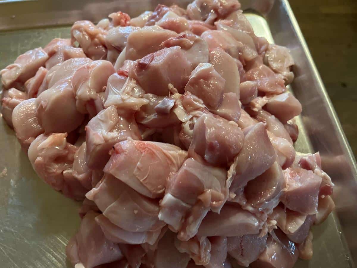 Cut up chunks of rabbit meat