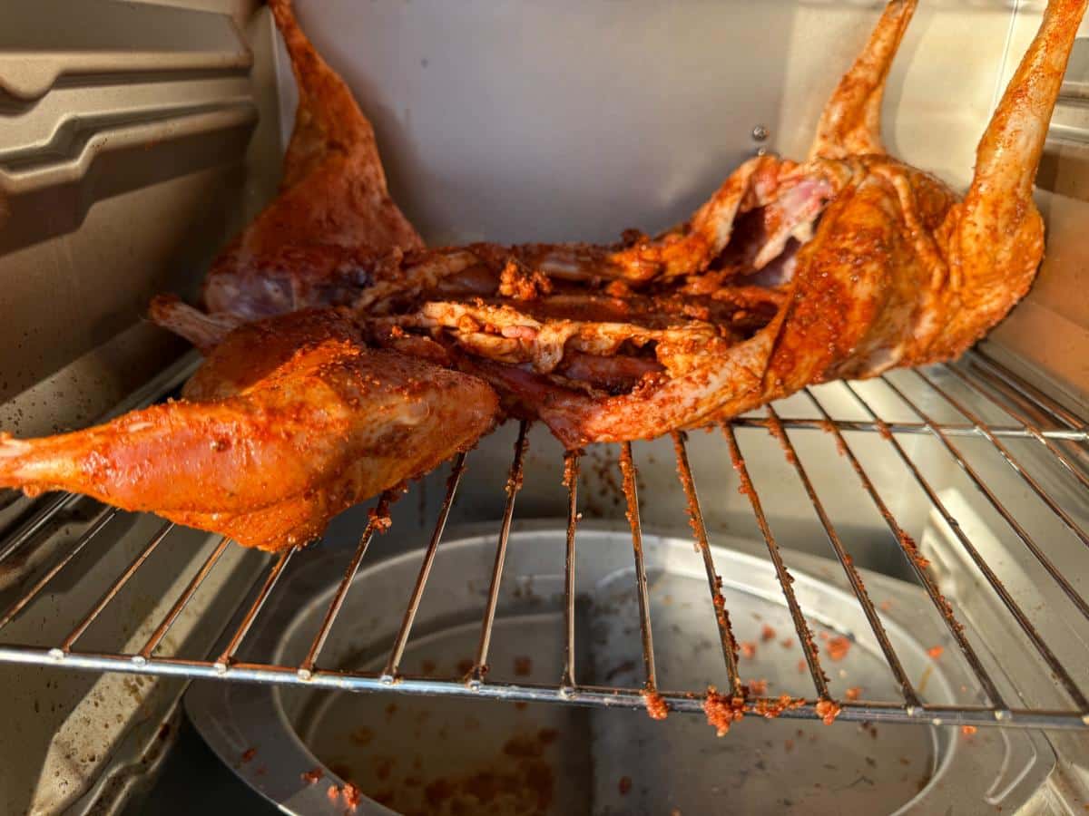 Smoking whole rabbit, dry rubbed