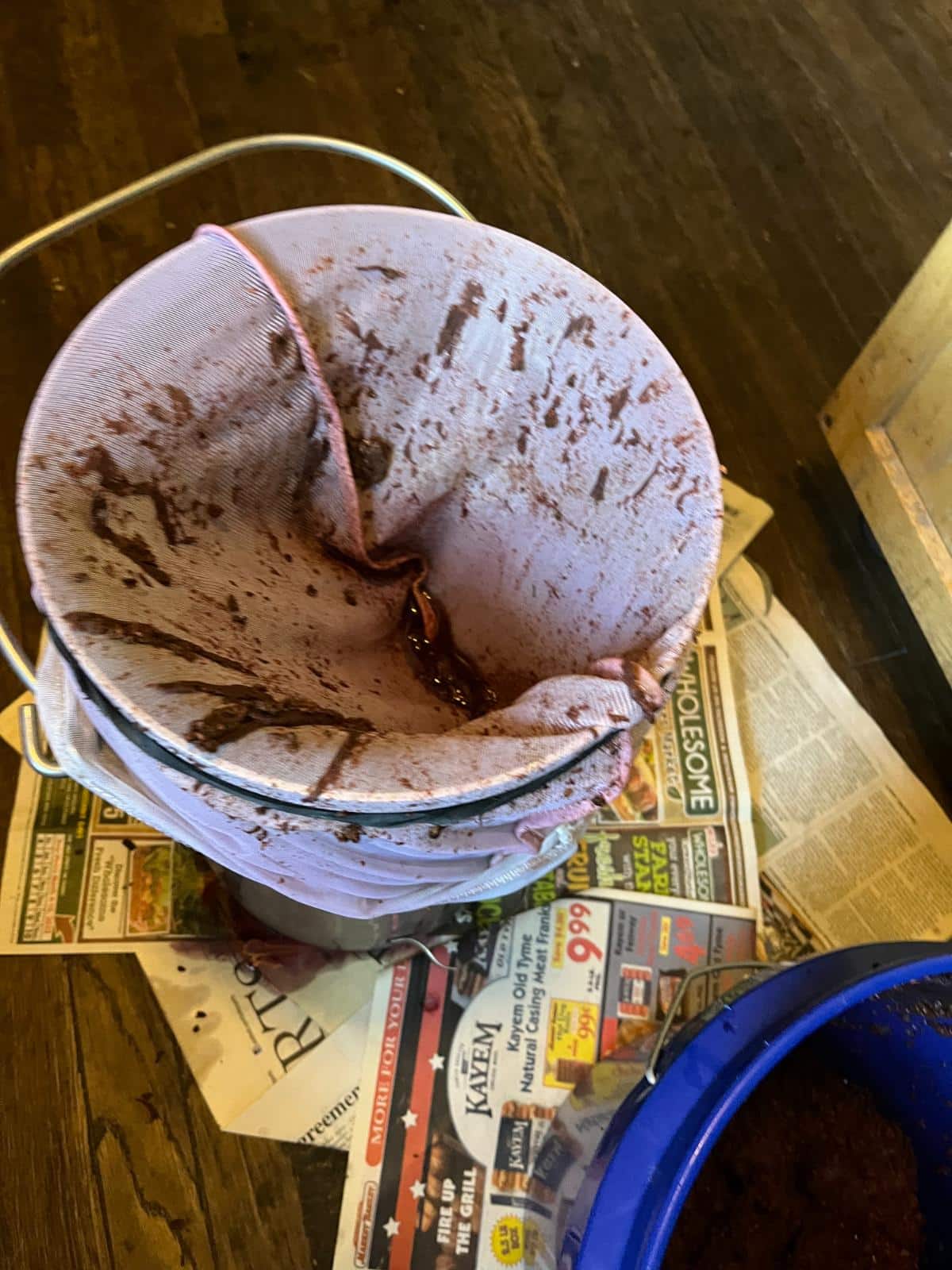 Strainer bag in a 5 gallon bucket