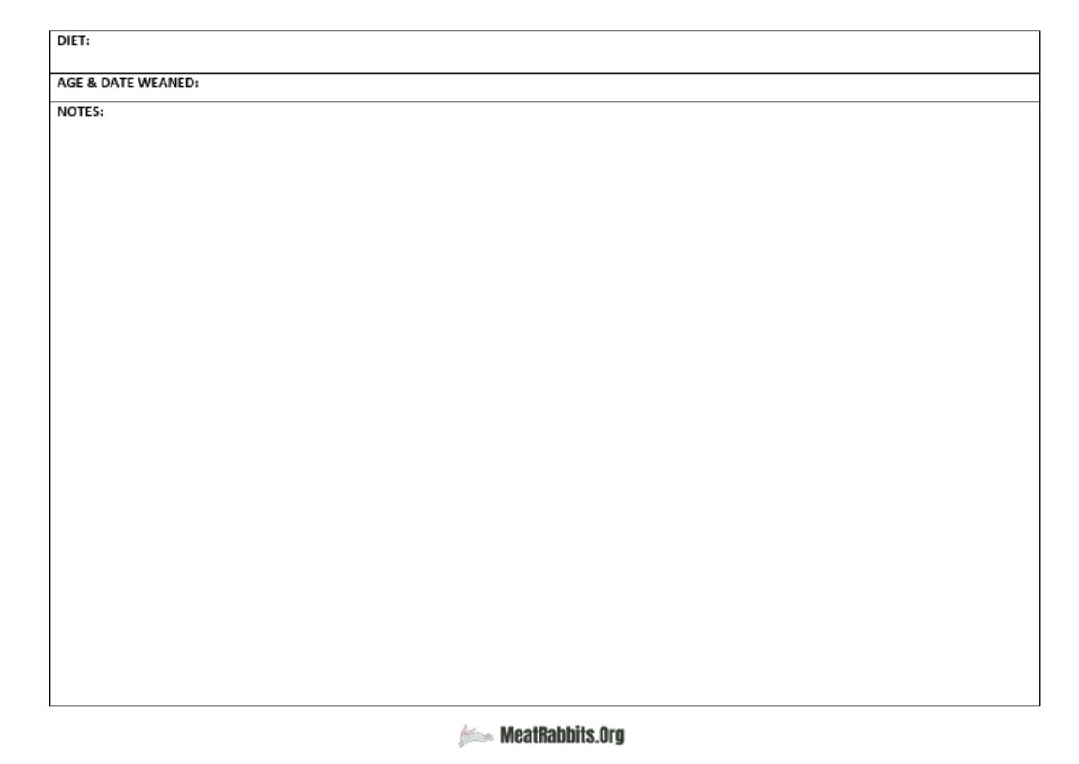Notes section of free meat rabbit record