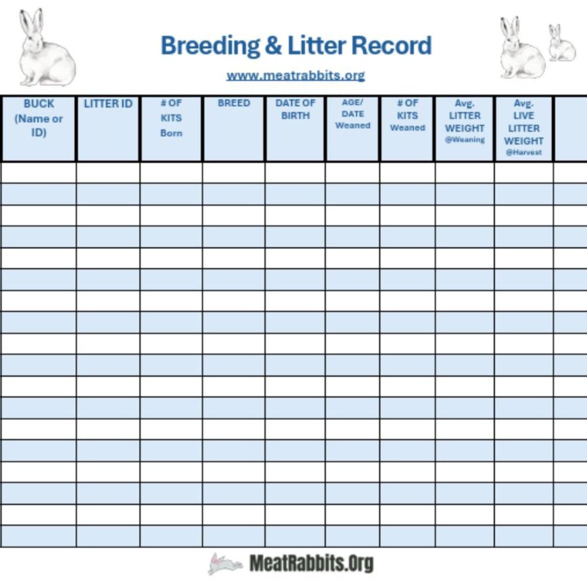 Free Download: Printable Meat Rabbit Breed Record