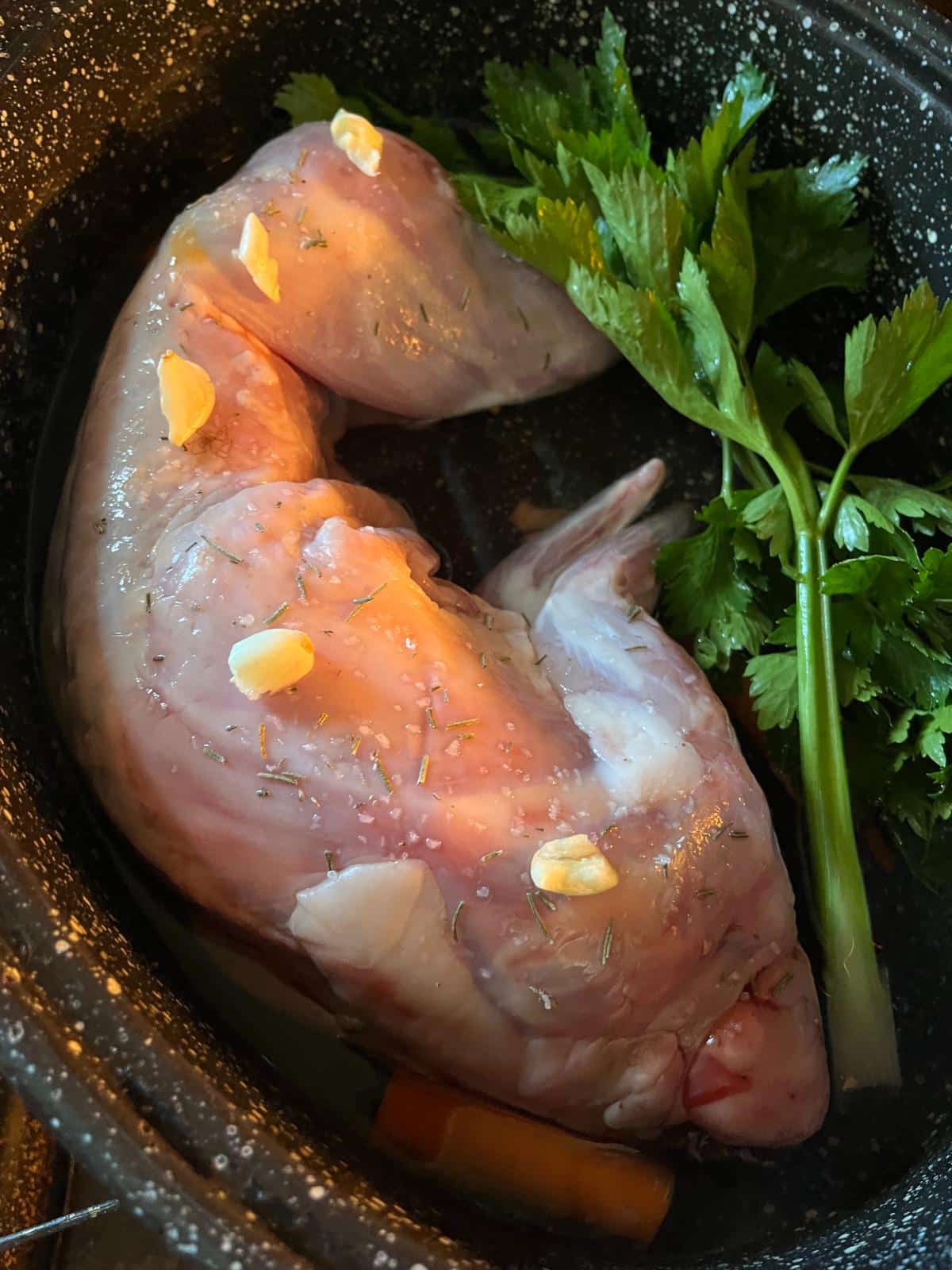 Raw rabbit with herbs and vegetables